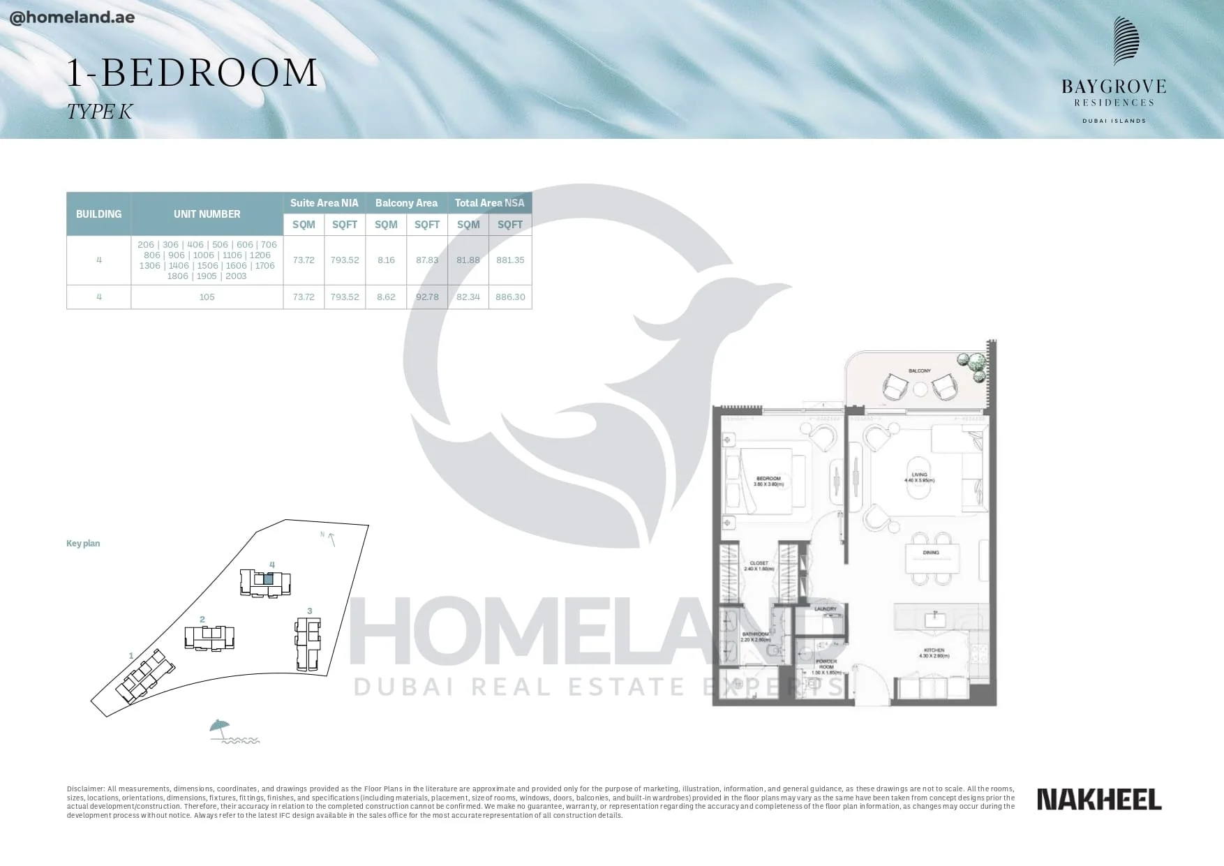 Bay Grove Residences, 1BR, Type K, Building 4, Unit 206-306-406-506-606-706-806-906-1006-1106-1206-1306-1406-1506-1606-1706-1806-1905-2003-105, 886 SQFT