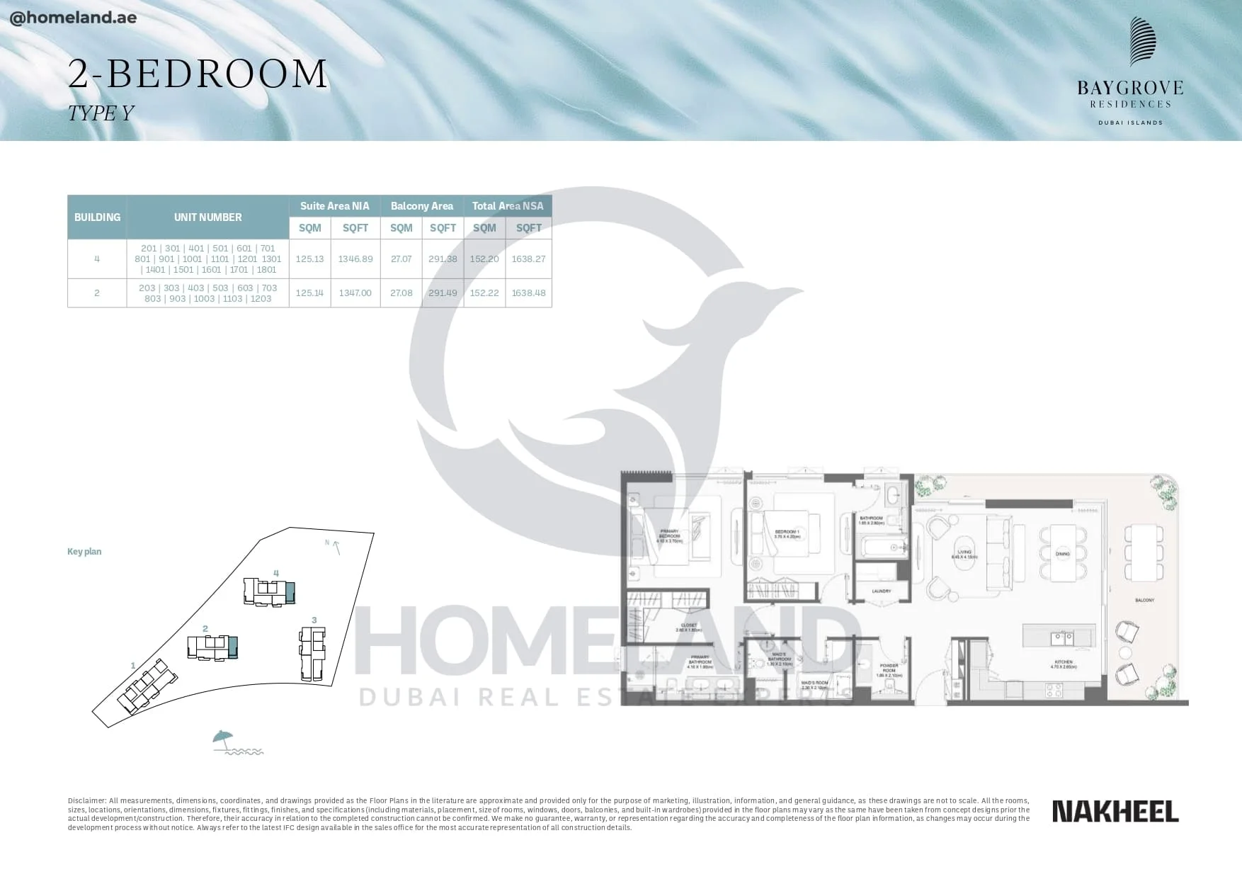 Bay Grove Residences, 2BR, Type Y, Building 2-4, Unit 201-301-401-501-601-701-801-901-1001-1101-1201-1301-1401-1501-1601-1701-1801-203-303-403-503-603-703-803-903-1003-1103-1203, 1638 SQFT