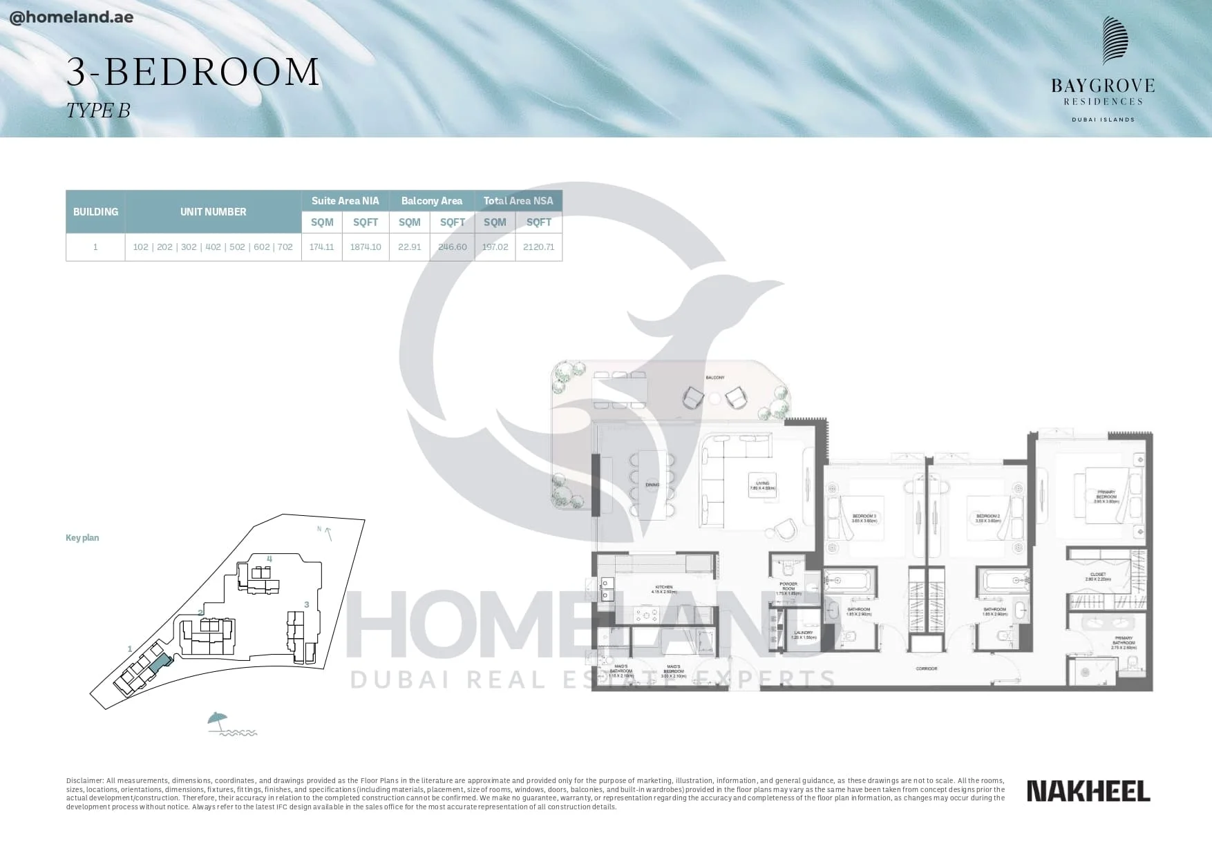 Bay Grove Residences, 3BR, Type B, Building 1, Unit 102-202-302-402-502-602-702, 2120 SQFT