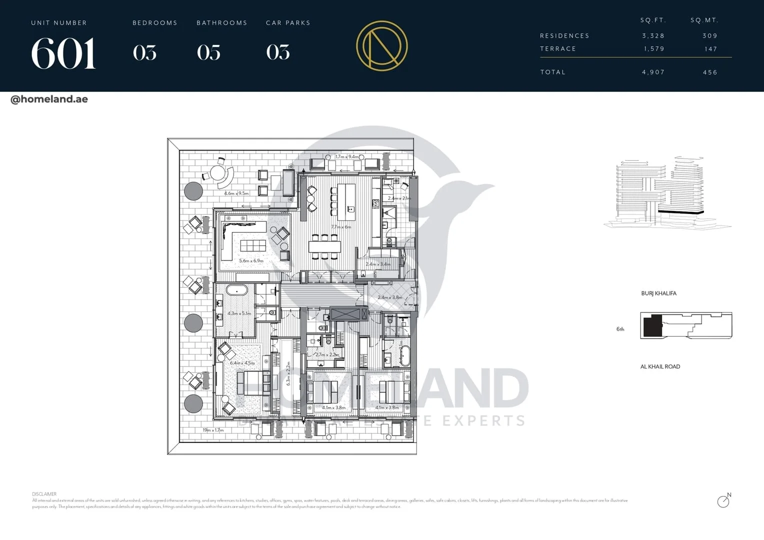 The Residences Dorchester Collection, 3BR, Unit 601, Level 6, 4907 SQFT