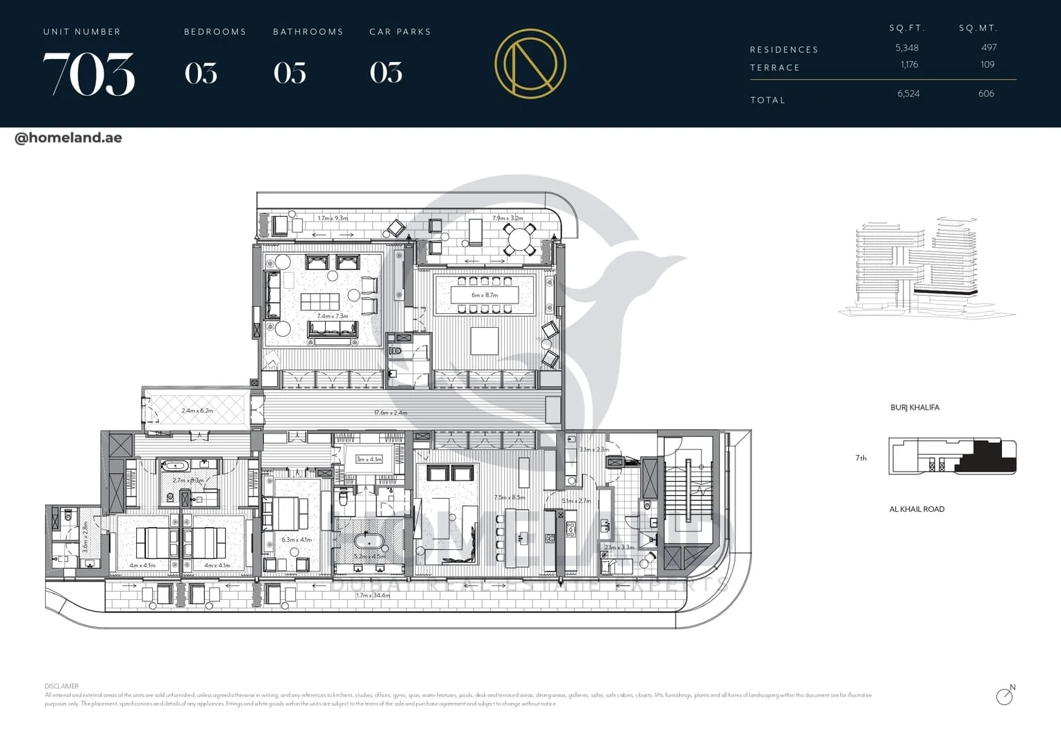 The Residences Dorchester Collection, 3BR, Unit 703, Level 7, 6524 SQFT