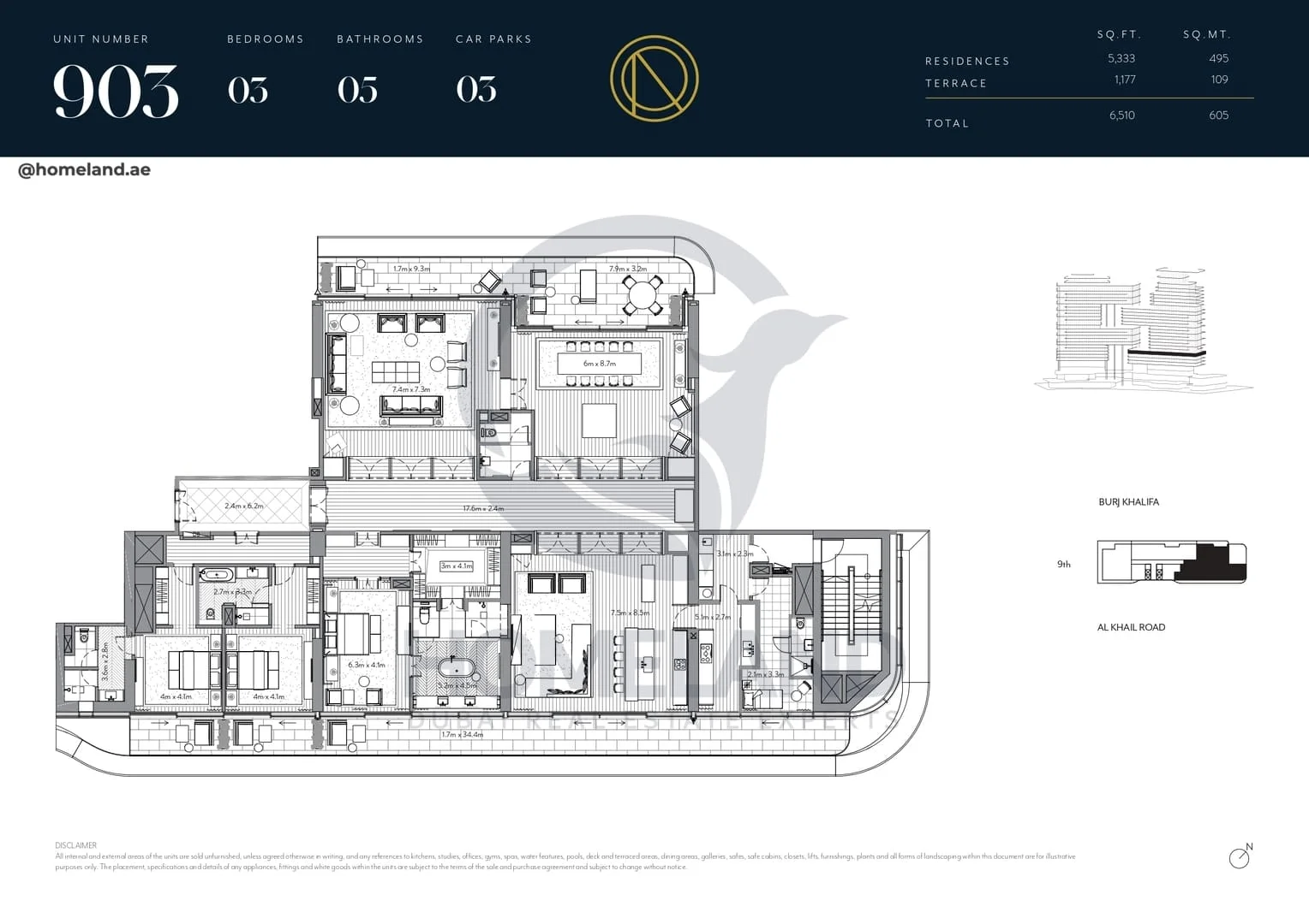 The Residences Dorchester Collection, 3BR, Unit 903, Level 9, 6510 SQFT
