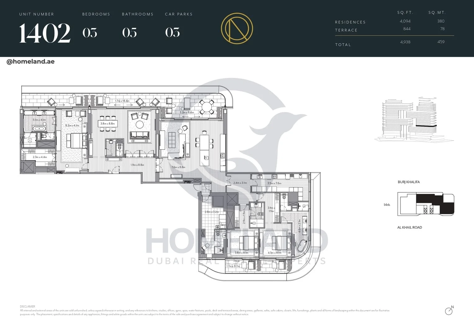 The Residences Dorchester Collection, 3BR, Unit 1402, Level 14, 4938 SQFT