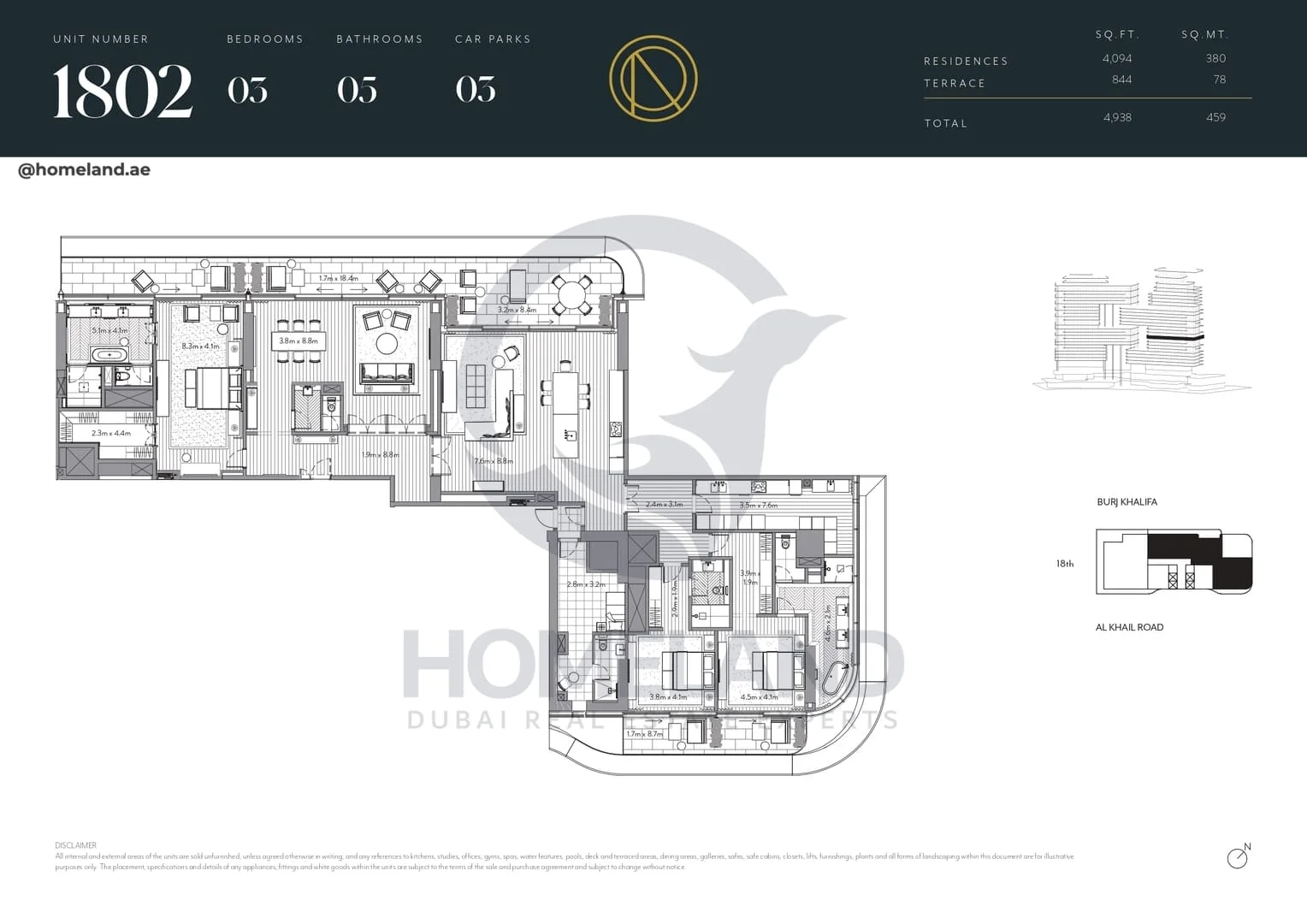 The Residences Dorchester Collection, 3BR, Unit 1802, Level 18, 4938 SQFT