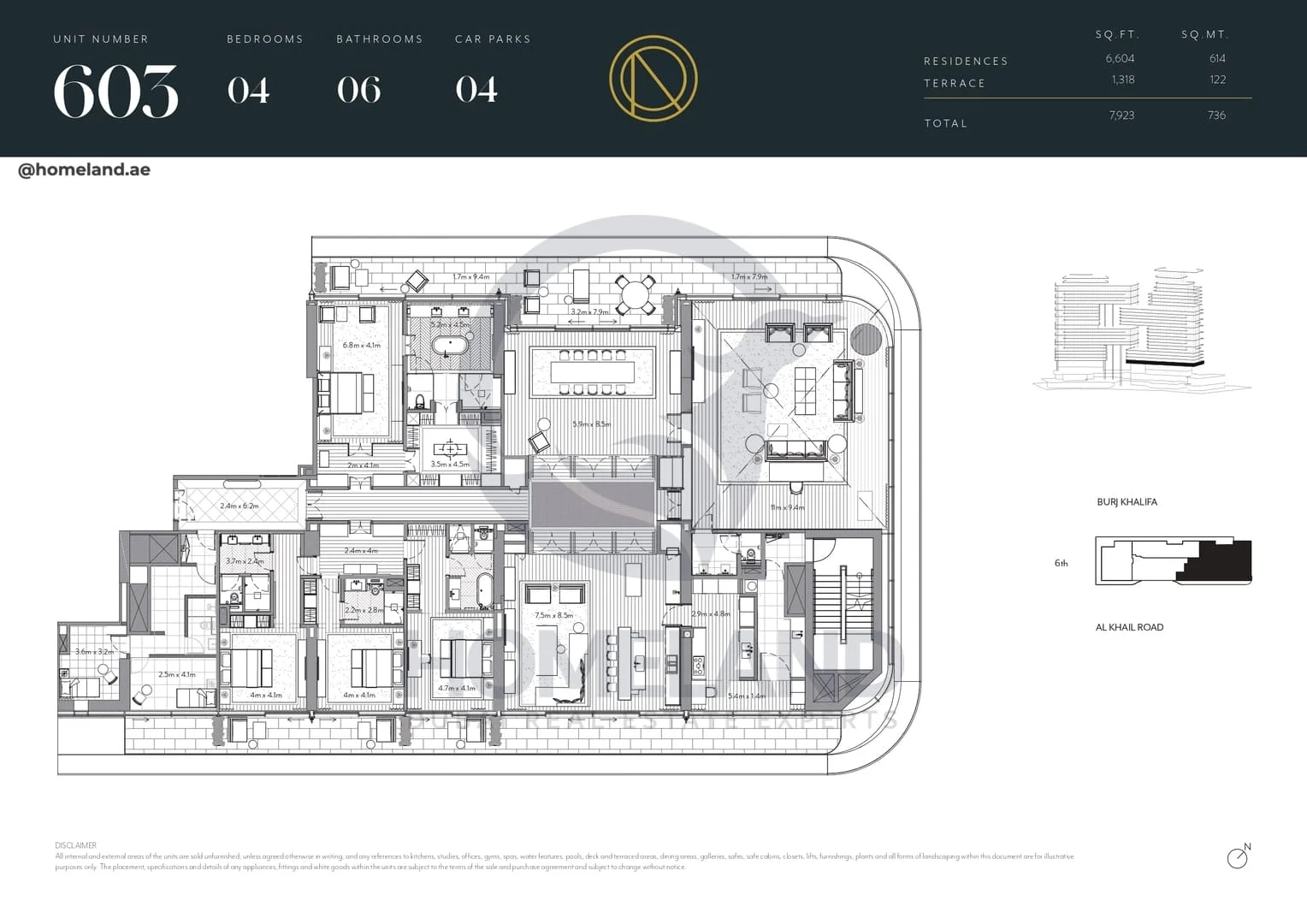 The Residences Dorchester Collection, 4BR, Unit 603, Level 6, 7923 SQFT