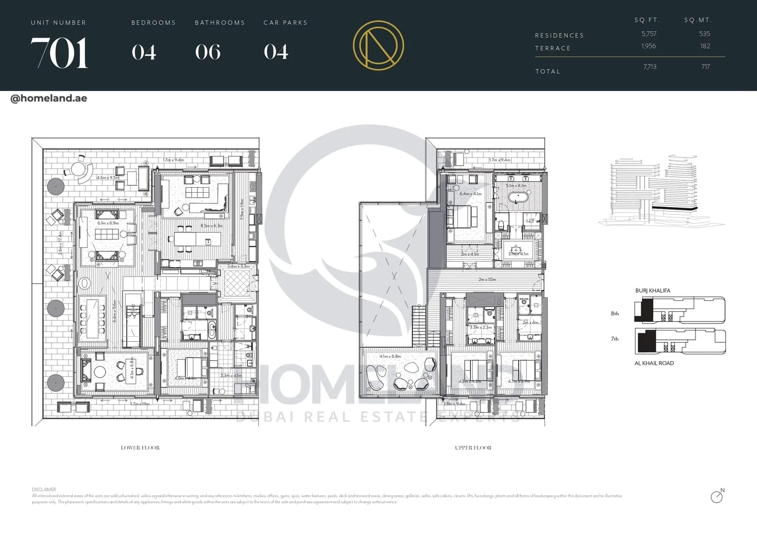 The Residences Dorchester Collection, 4BR, Unit 701, Level 7-8, 7713 SQFT