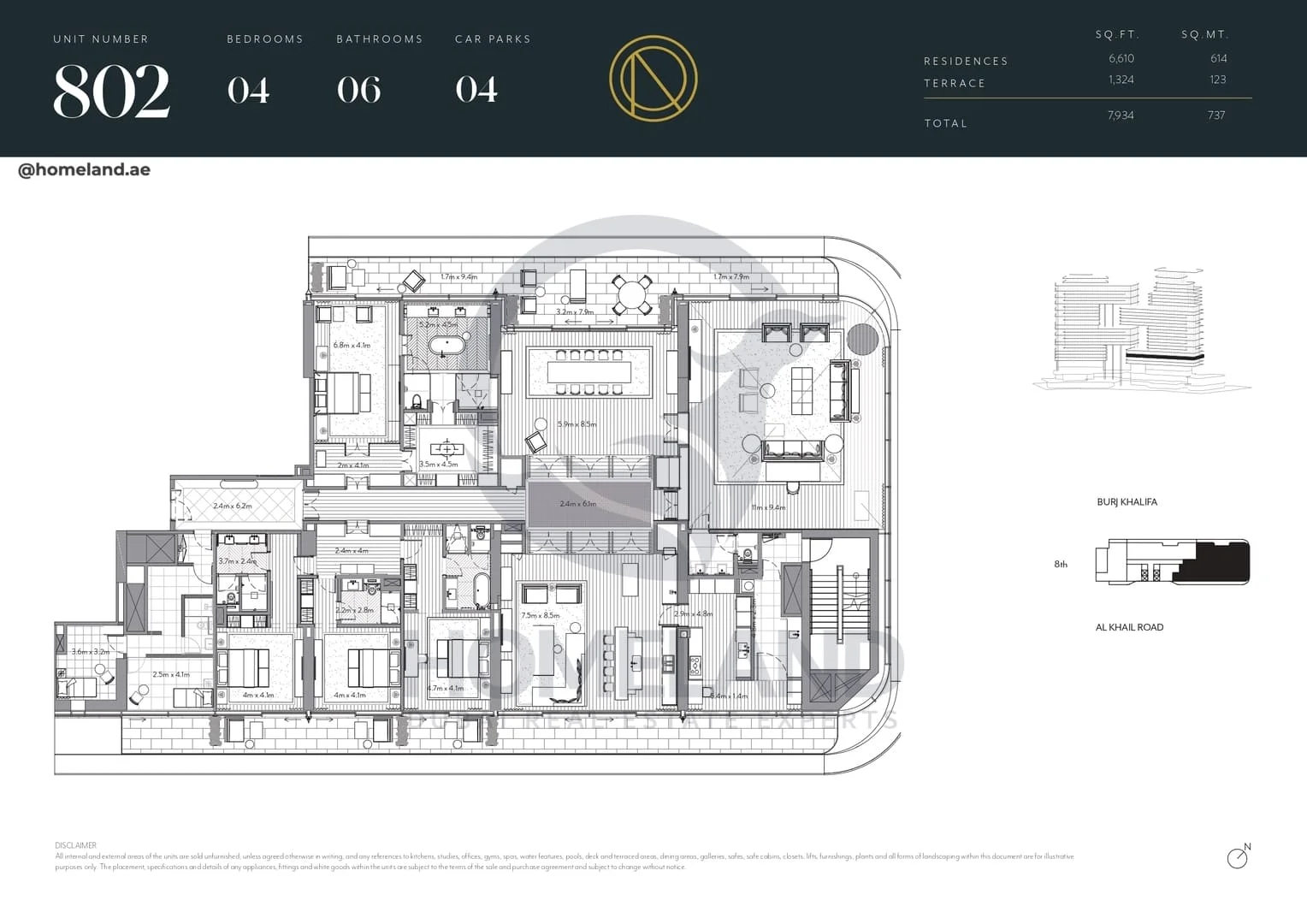 The Residences Dorchester Collection, 4BR, Unit 802, Level 8, 7934 SQFT