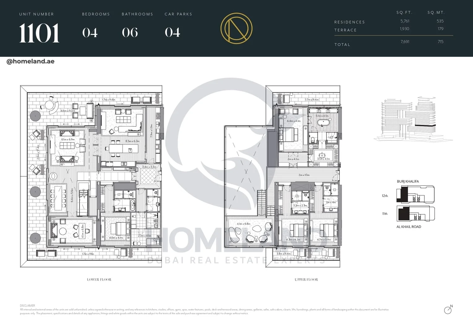 The Residences Dorchester Collection, 4BR, Unit 1101, Level 11-12, 7691 SQFT