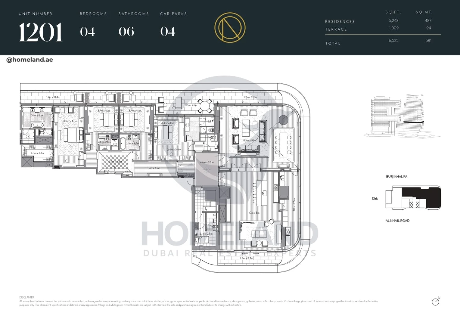 The Residences Dorchester Collection, 4BR, Unit 1201, Level 12, 6525 SQFT