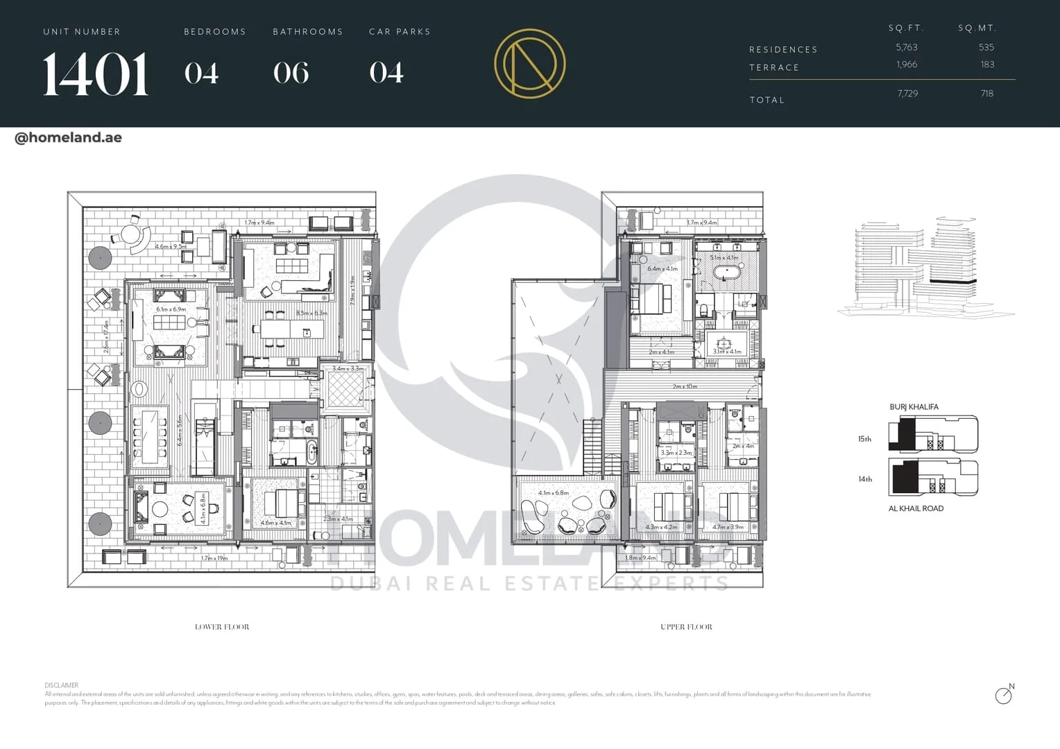 The Residences Dorchester Collection, 4BR, Unit 1401, Level 14-15, 7729 SQFT
