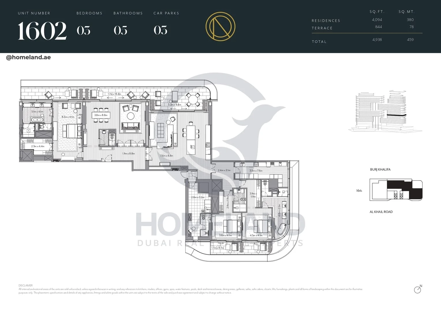 The Residences Dorchester Collection, 3BR, Unit 1602, Level 16, 4938 SQFT