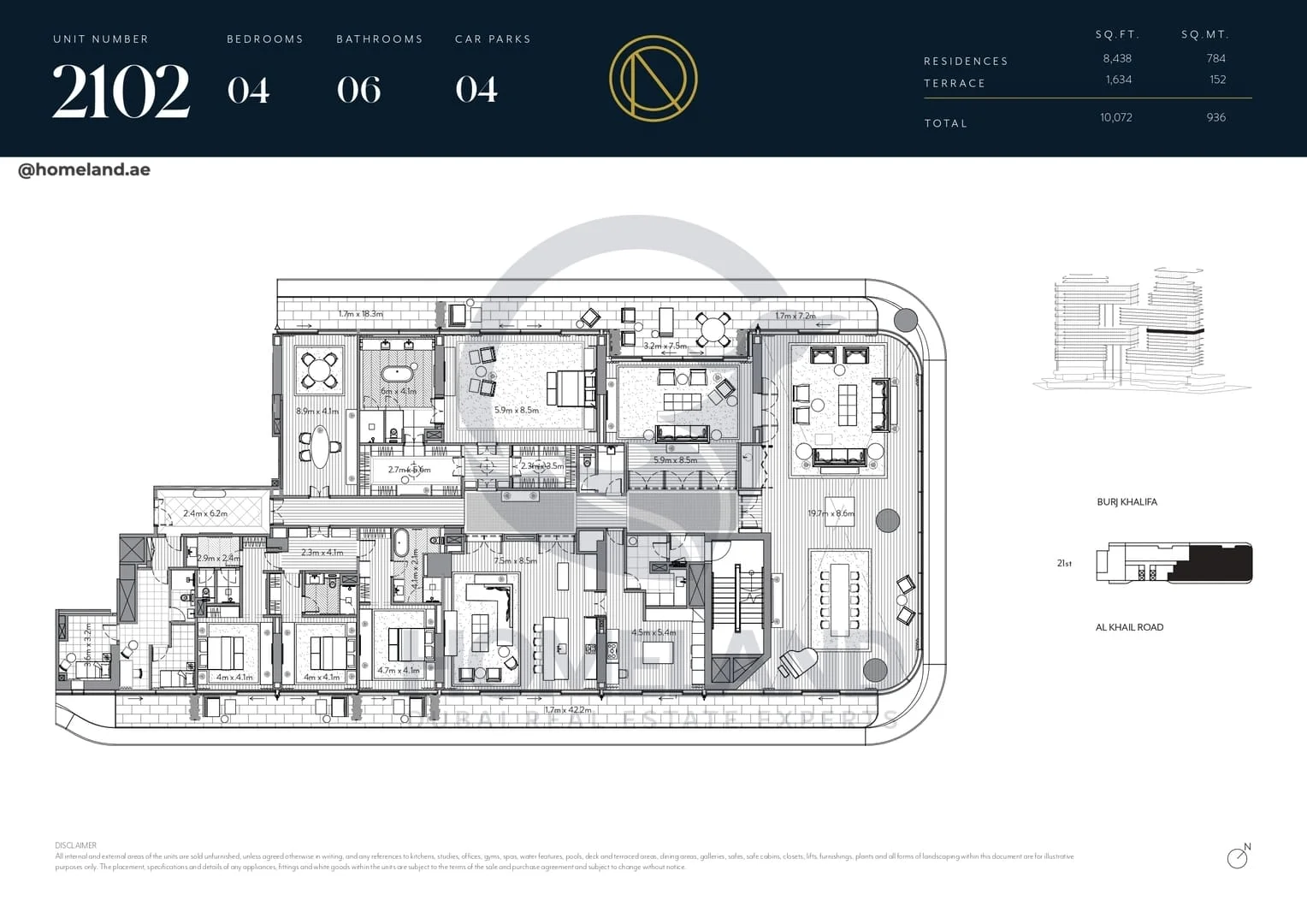 The Residences Dorchester Collection, 4BR, Unit 2102, Level 21, 10072 SQFT