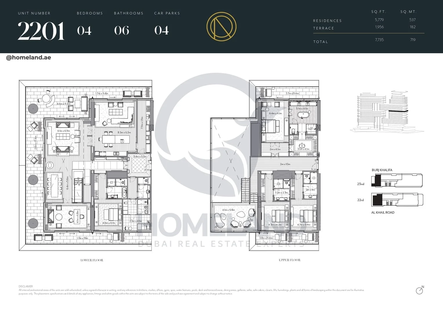 The Residences Dorchester Collection, 4BR, Unit 2201, Level 22-23, 7735 SQFT