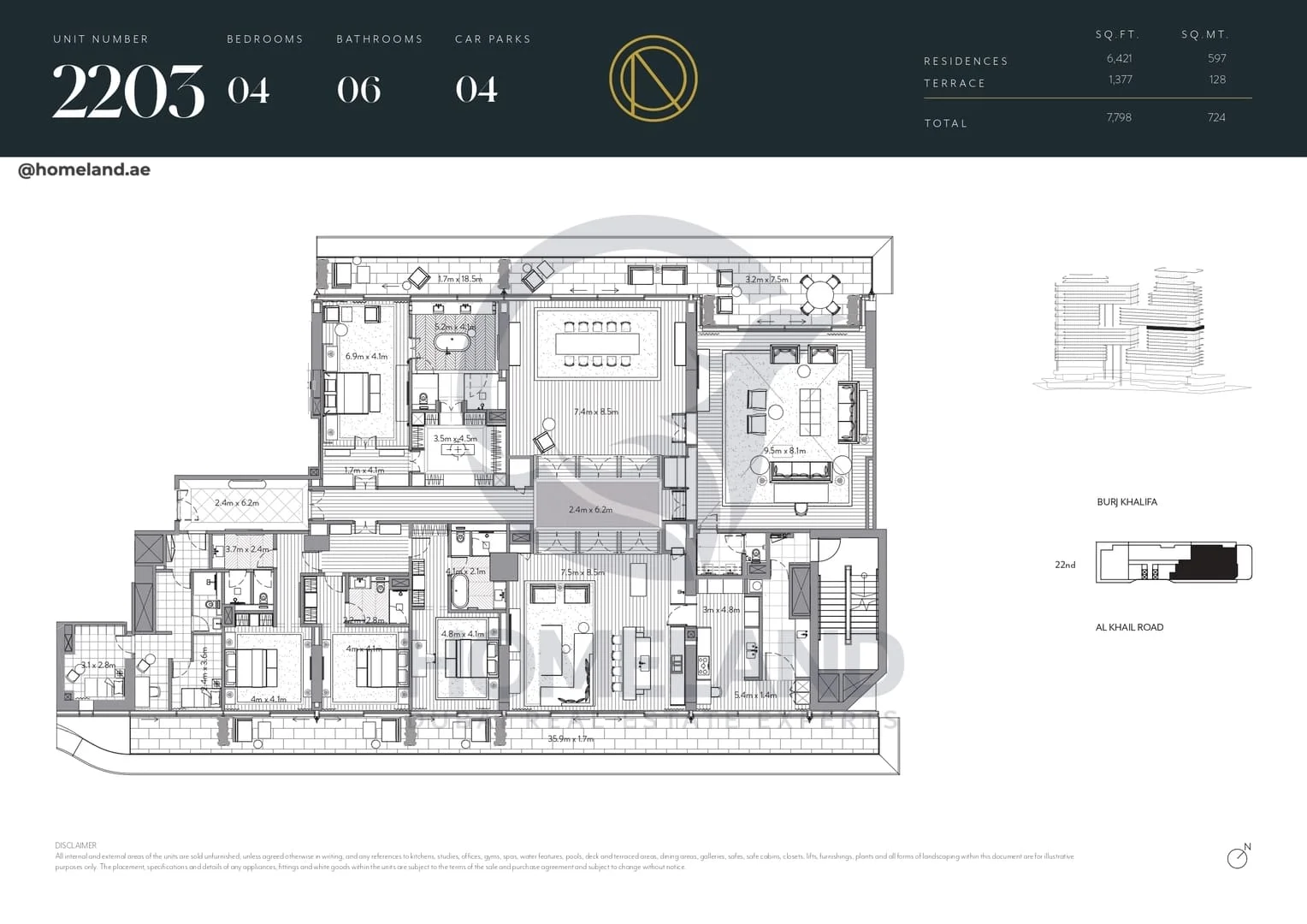 The Residences Dorchester Collection, 4BR, Unit 2203, Level 22, 7798 SQFT