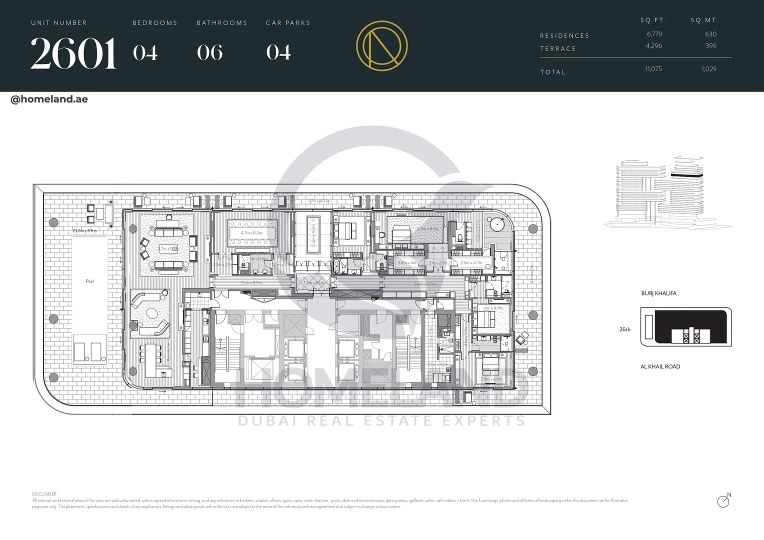 The Residences Dorchester Collection, 4BR, Unit 2601, Level 26, 11075 SQFT