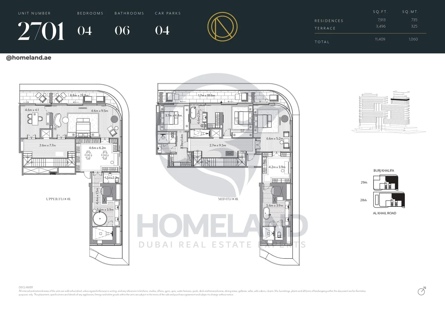 The Residences Dorchester Collection, 4BR, Unit 2701, Level 28-29, 11409 SQFT