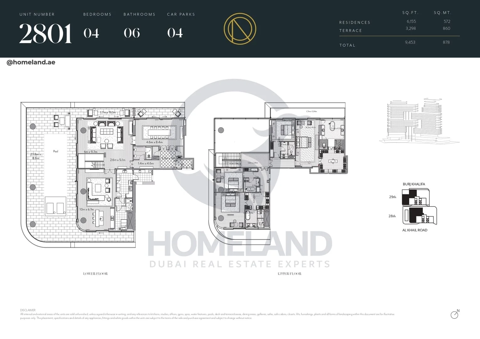 The Residences Dorchester Collection, 4BR, Unit 2801, Level 28-29, 9453 SQFT