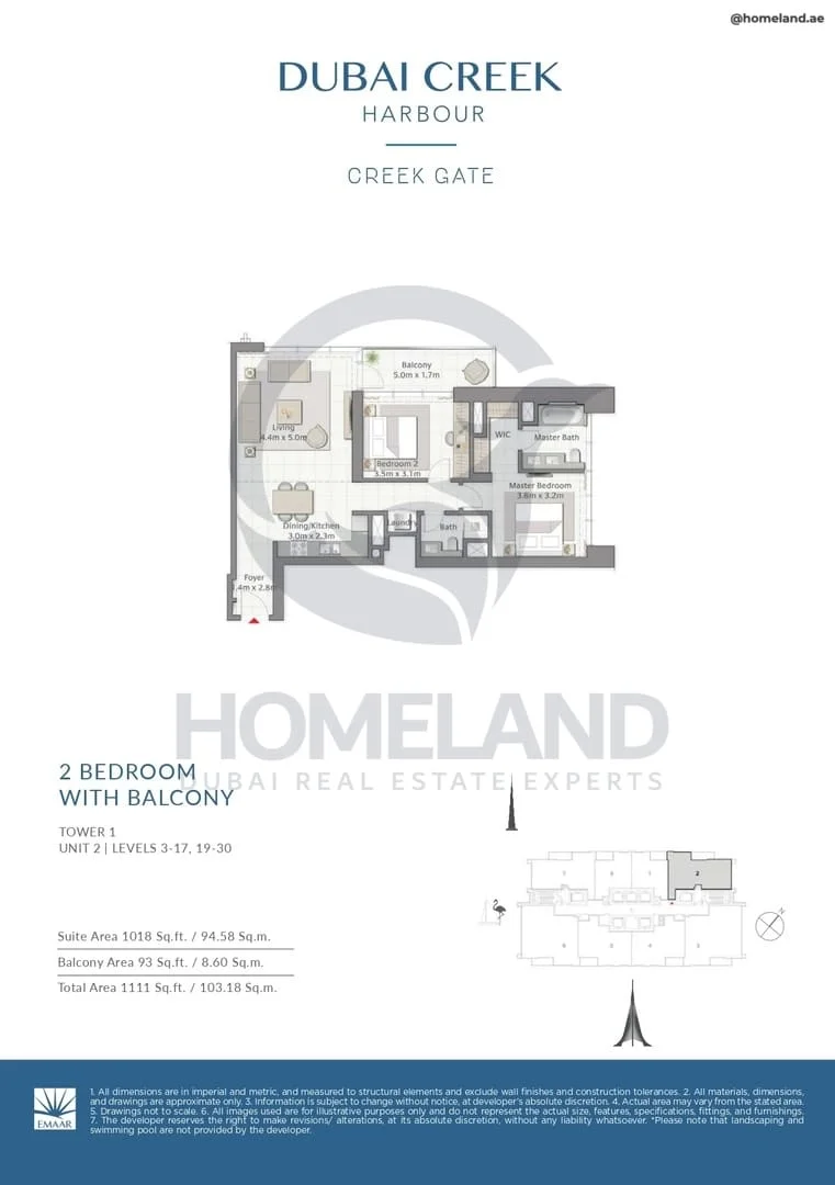 Creek Gate, Tower 1, 2BR, Unit 2, Level 3 to 17-19 to 30, 1111 SQFT