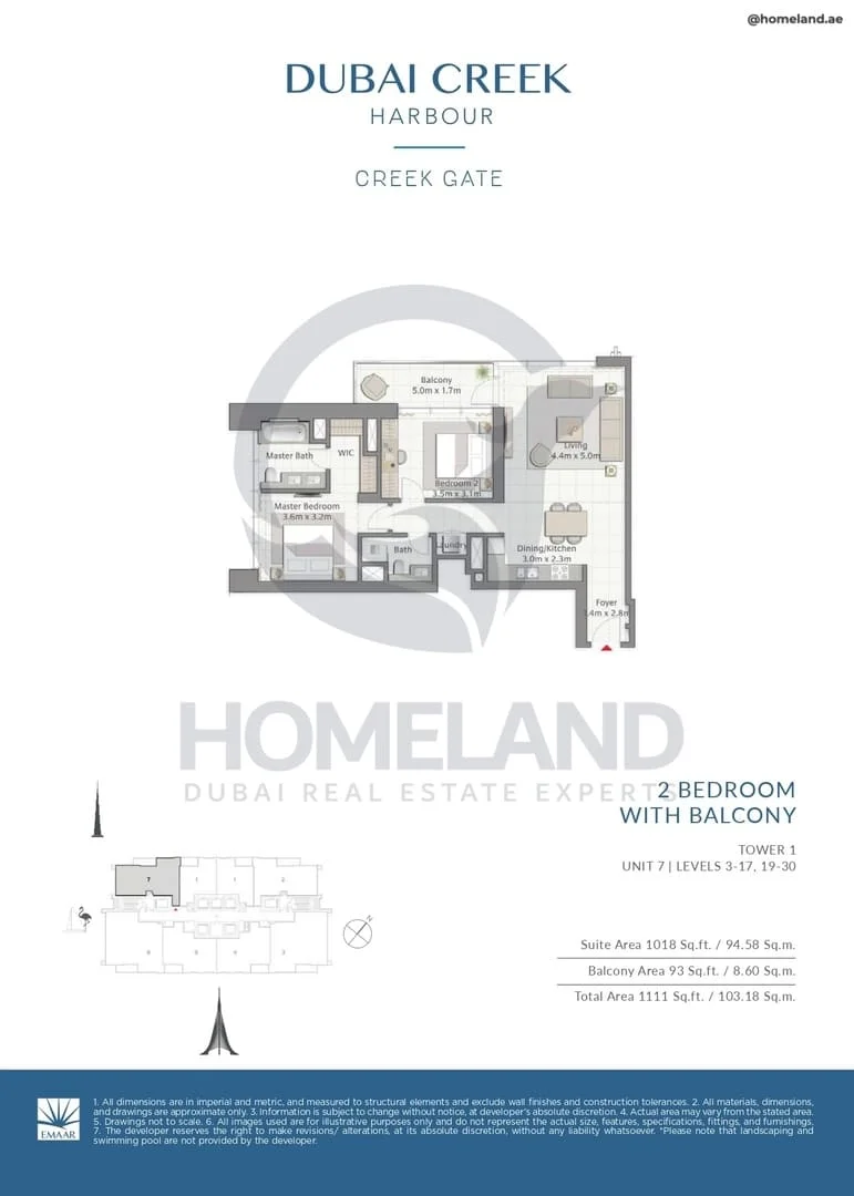 Creek Gate, Tower 1, 2BR, Unit 7, Level 3 to 17-19 to 30, 1111 SQFT