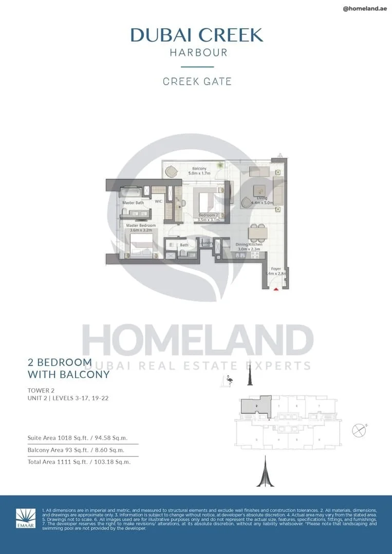 Creek Gate, Tower 2, 2BR, Unit 2, Level 3 to 17-19 to 22, 1111 SQFT