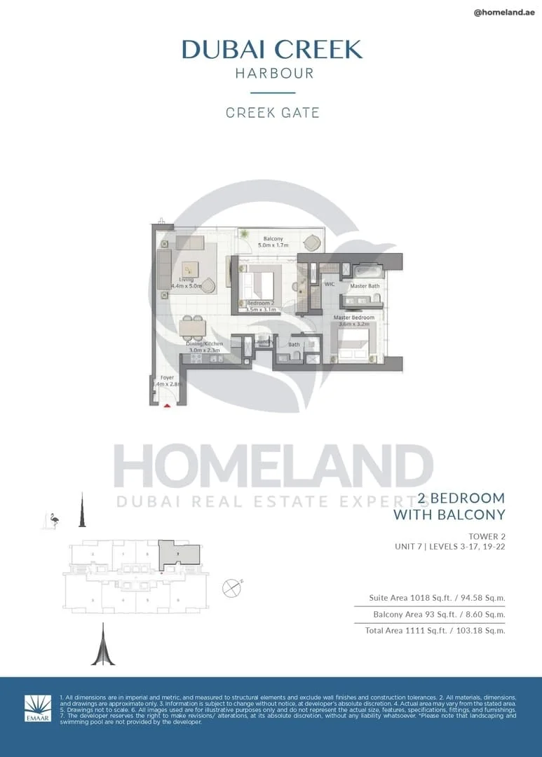 Creek Gate, Tower 2, 2BR, Unit 7, Level 3 to 17-19 to 22, 1111 SQFT