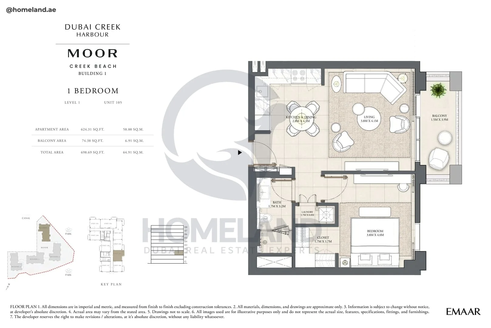 Moor Creek Beach, Building 1, 1BR, Level 1, Unit 105, 698 SQFT
