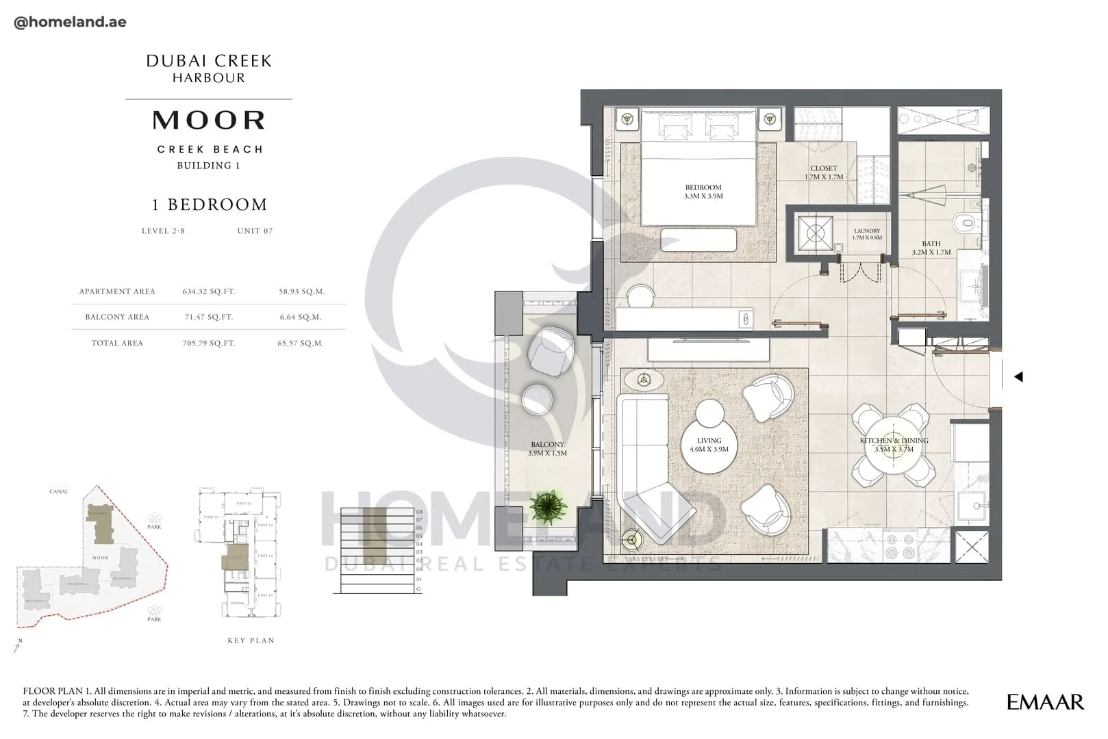 Moor Creek Beach, Building 1, 1BR, Level 2 to 8, Unit 07, 705 SQFT