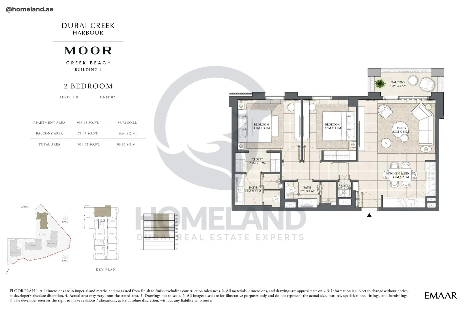 Moor Creek Beach, Building 1, 2BR, Level 2 to 8, Unit 02, 1004 SQFT