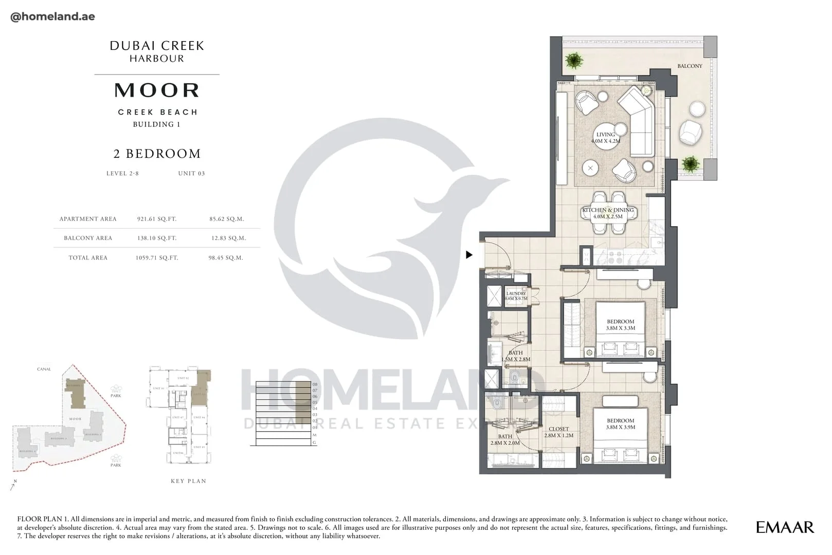 Moor Creek Beach, Building 1, 2BR, Level 2 to 8, Unit 03, 1059 SQFT