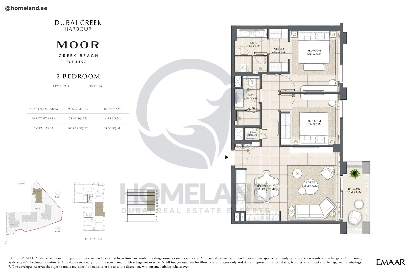 Moor Creek Beach, Building 1, 2BR, Level 2 to 8, Unit 04, 1005 SQFT