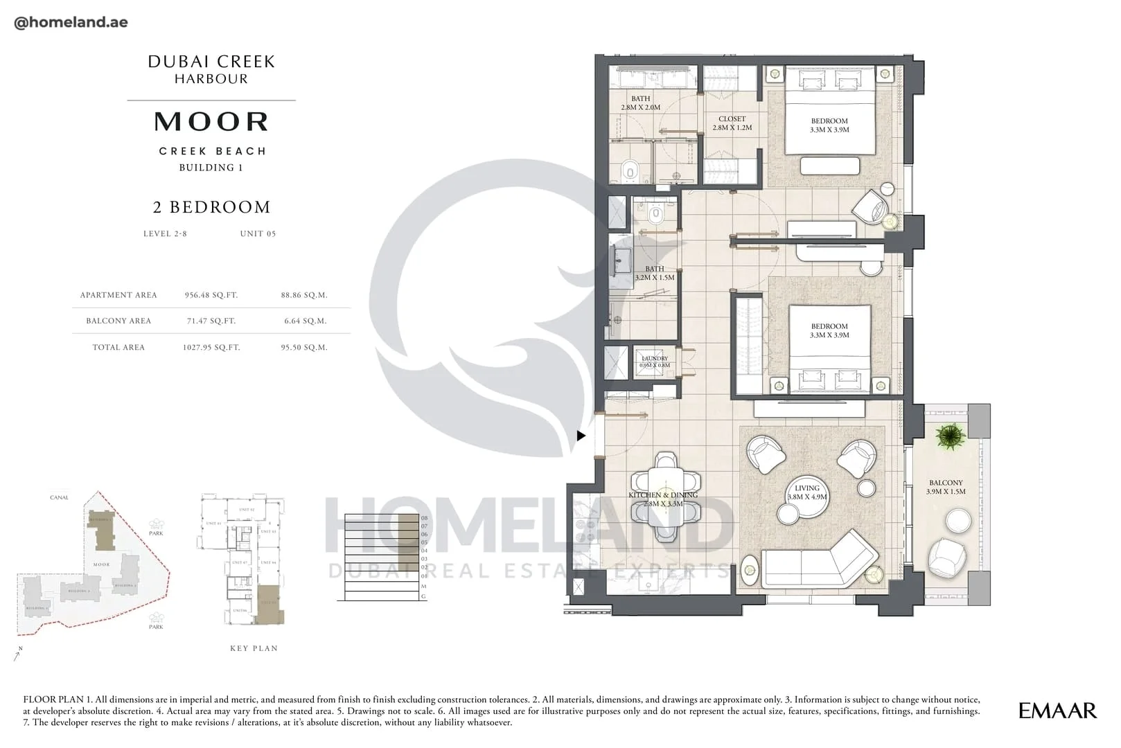 Moor Creek Beach, Building 1, 2BR, Level 2 to 8, Unit 05, 1027 SQFT