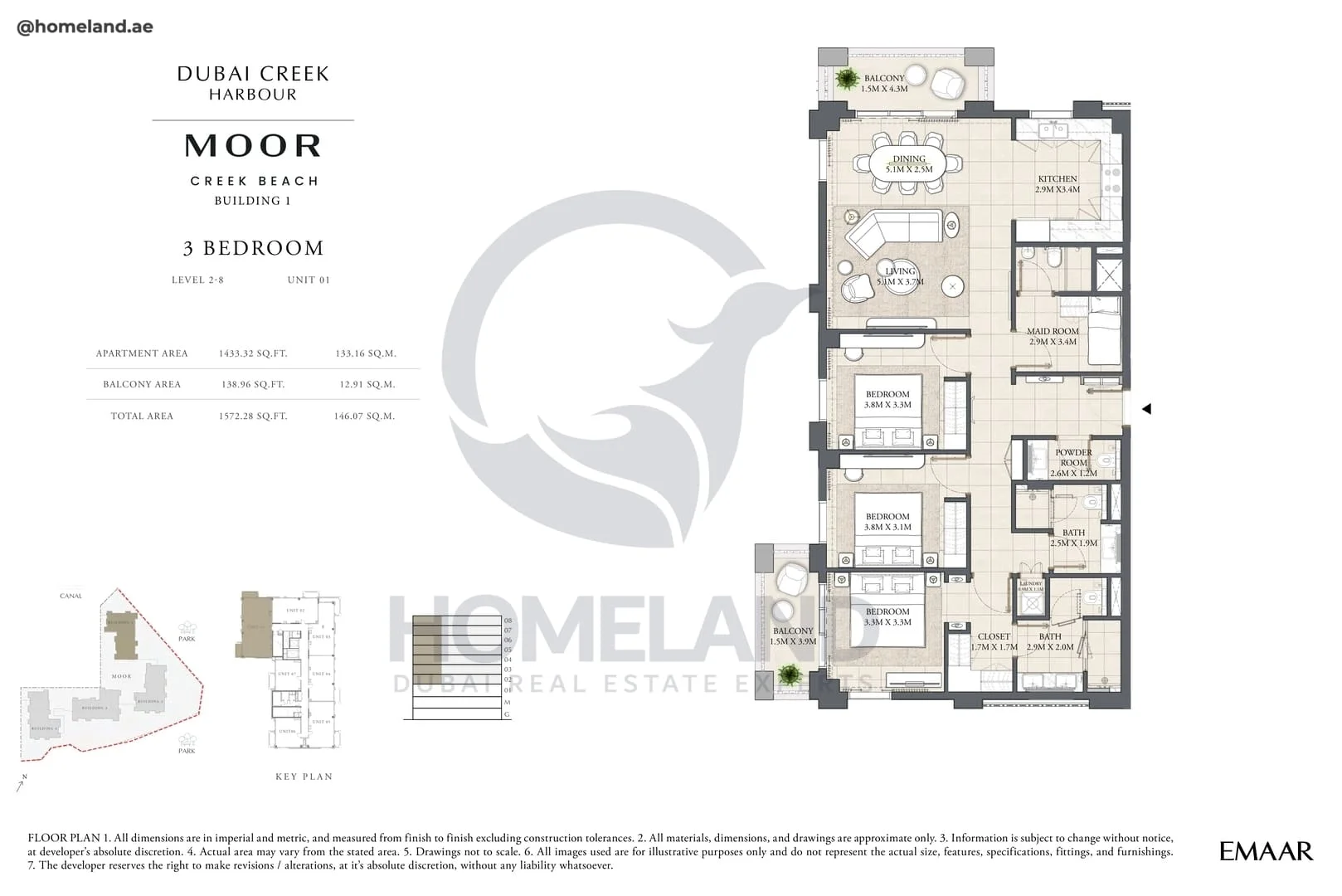Moor Creek Beach, Building 1, 3BR, Level 2 to 8, Unit 01, 1572 SQFT