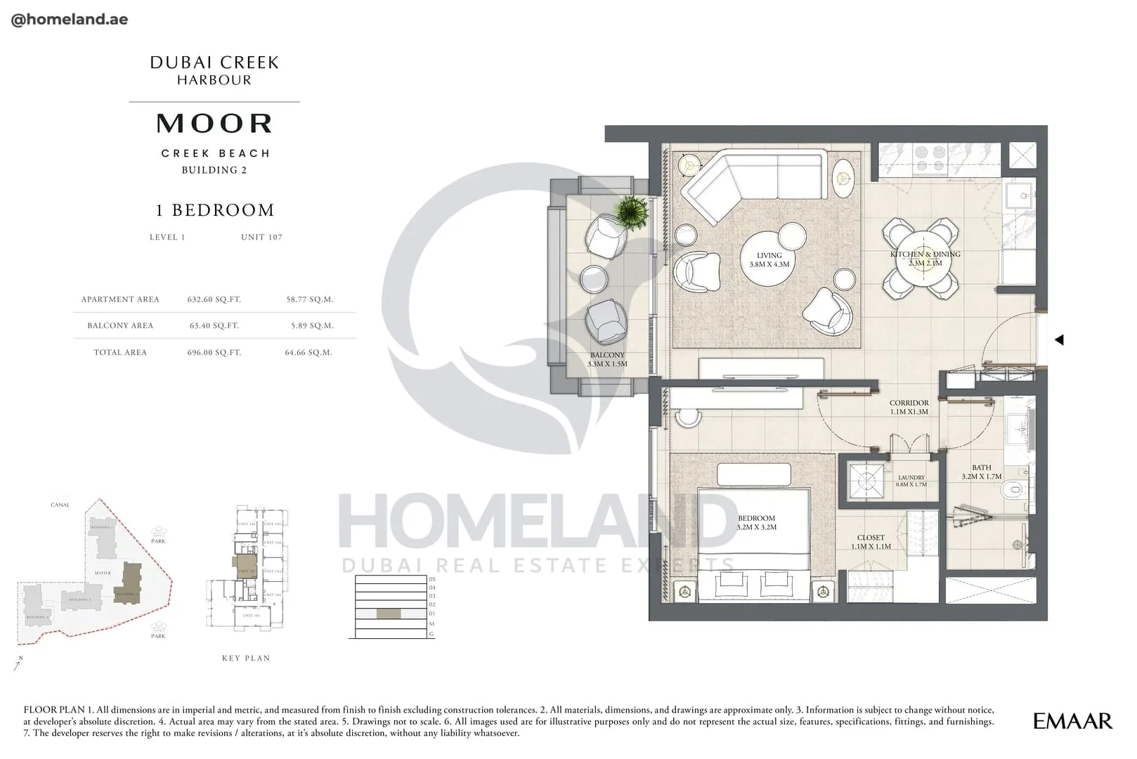Moor Creek Beach, Building 2, 1BR, Level 1, Unit 107, 696 SQFT