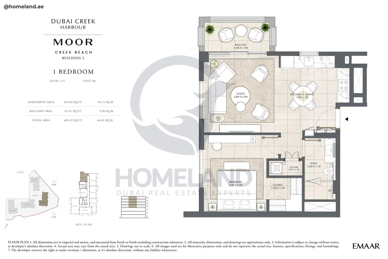 Moor Creek Beach, Building 2, 1BR, Level 2 to 5, Unit 06, 689 SQFT