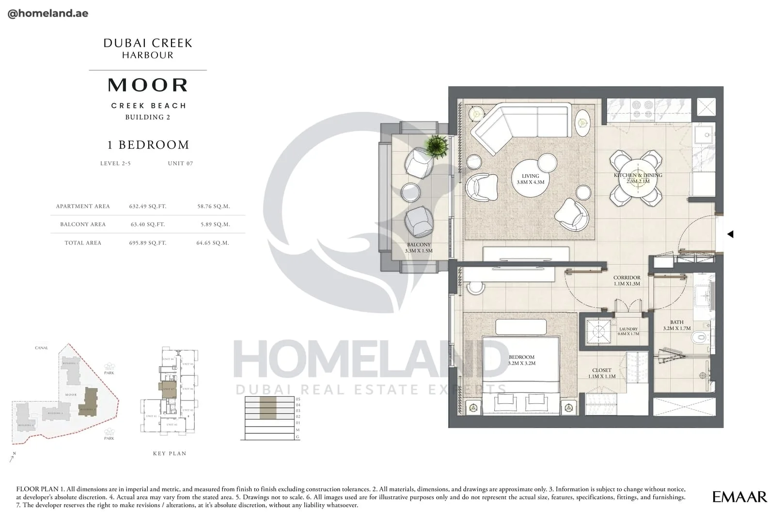 Moor Creek Beach, Building 2, 1BR, Level 2 to 5, Unit 07, 695 SQFT