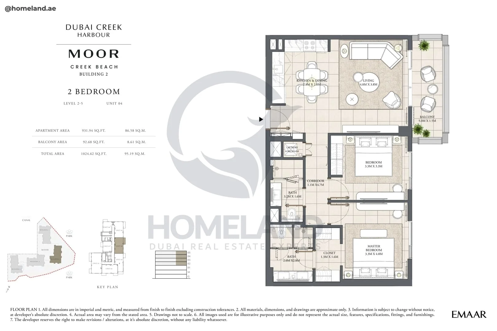 Moor Creek Beach, Building 2, 2BR, Level 2 to 5, Unit 04, 1024 SQFT