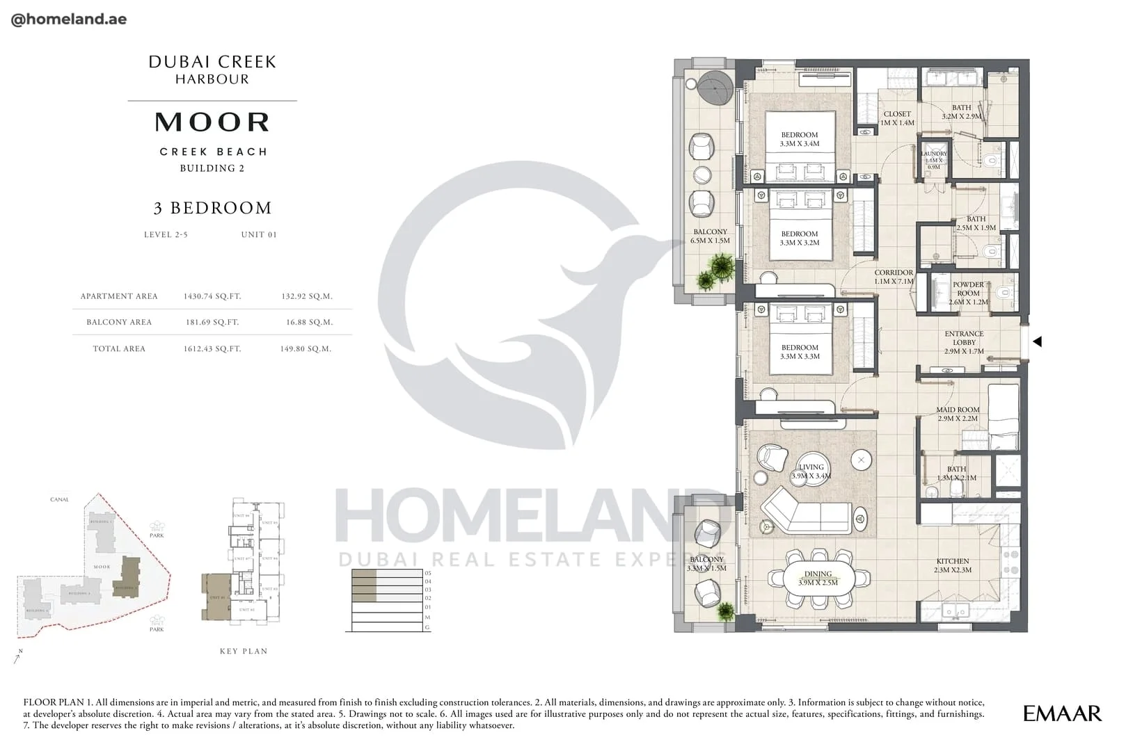 Moor Creek Beach, Building 2, 3BR, Level 2 to 5, Unit 01, 1612 SQFT