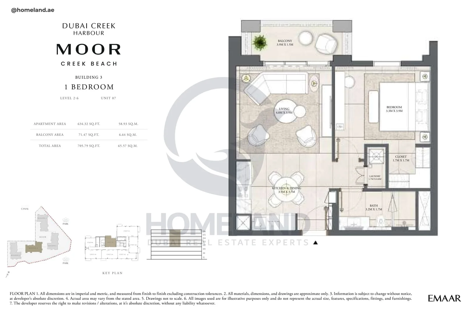Moor Creek Beach, Building 3, 1BR, Level 2 to 6, Unit 07, 705 SQFT
