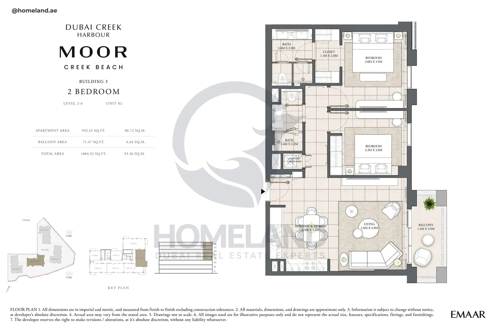 Moor Creek Beach, Building 3, 2BR, Level 2 to 6, Unit 02, 1004 SQFT