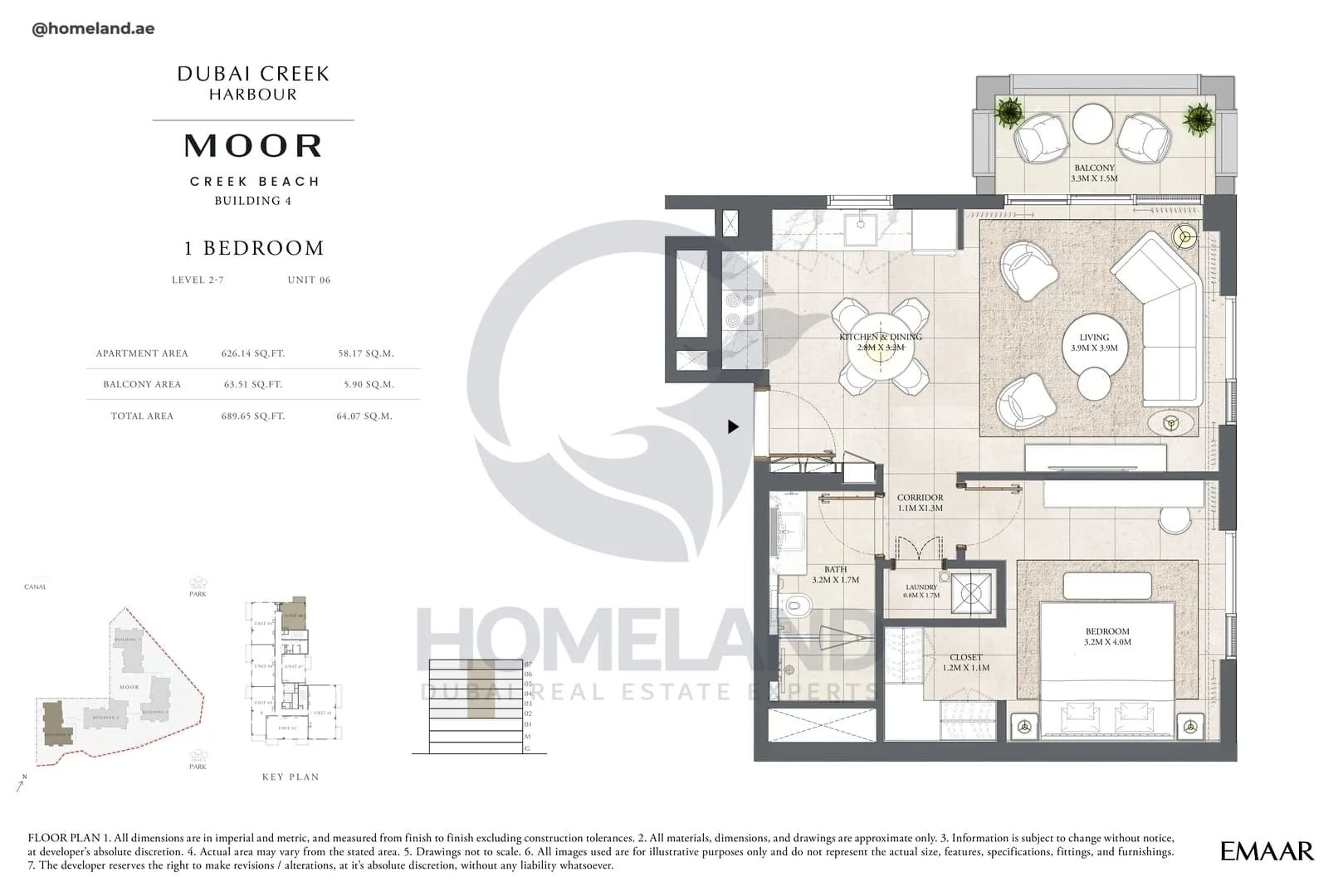Moor Creek Beach, Building 4, 1BR, Level 2 to 7, Unit 06, 689 SQFT