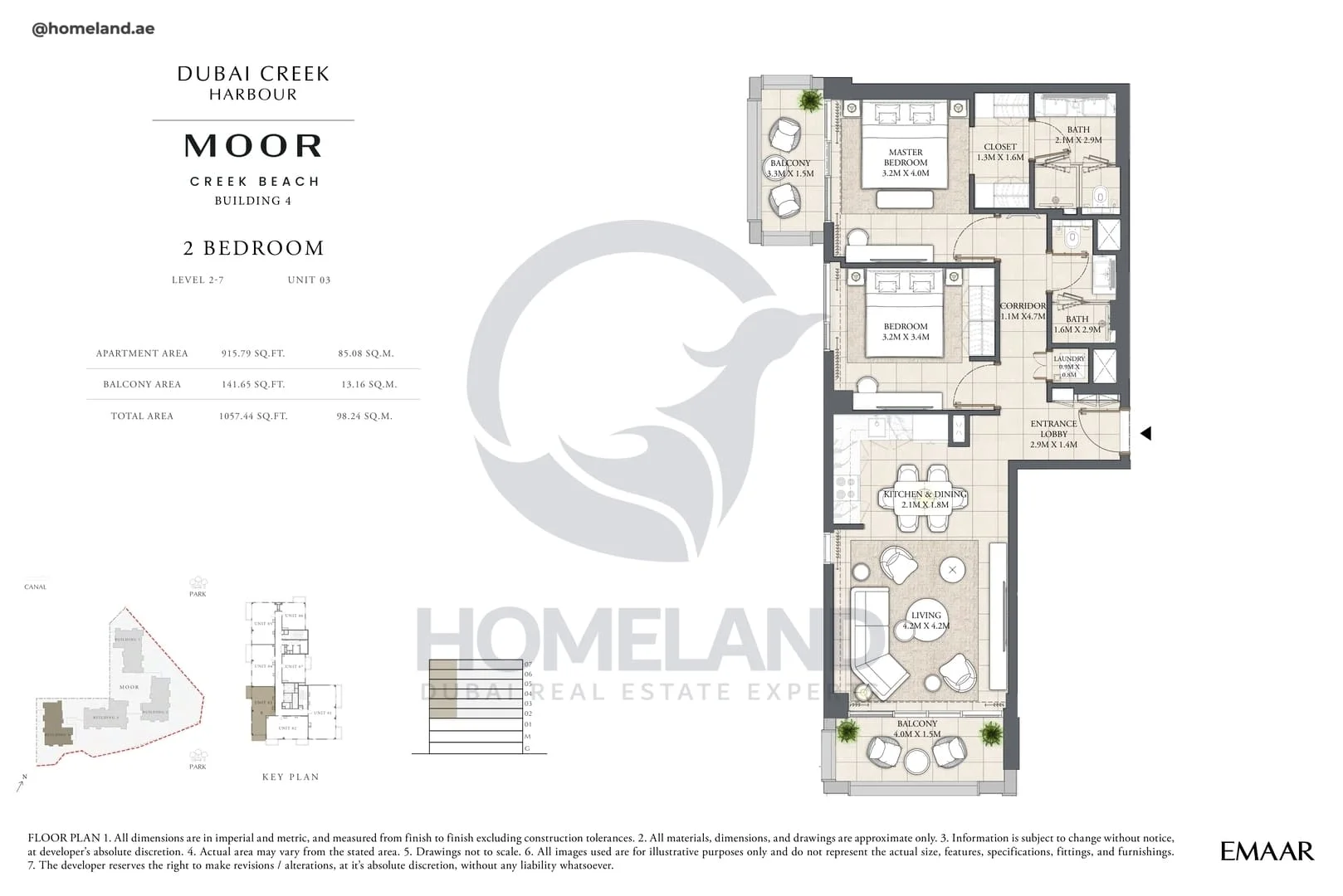 Moor Creek Beach, Building 4, 2BR, Level 2 to 7, Unit 03, 1057 SQFT
