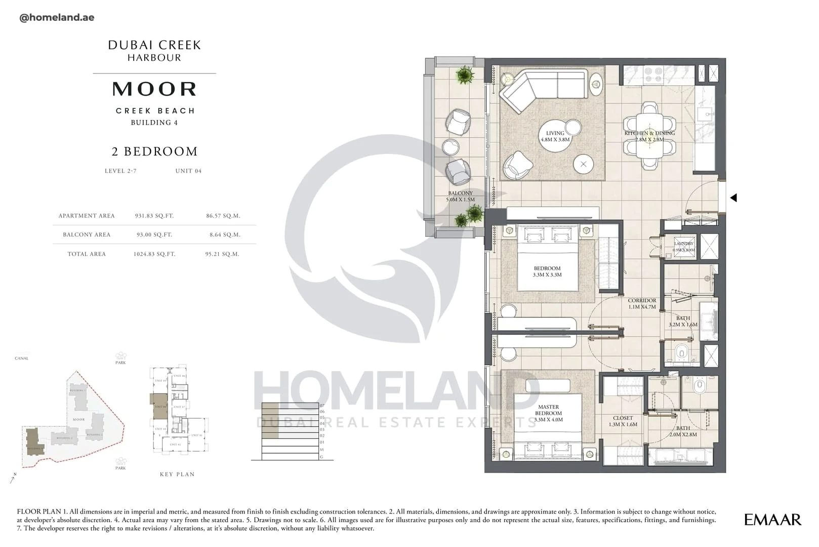 Moor Creek Beach, Building 4, 2BR, Level 2 to 7, Unit 04, 1024 SQFT