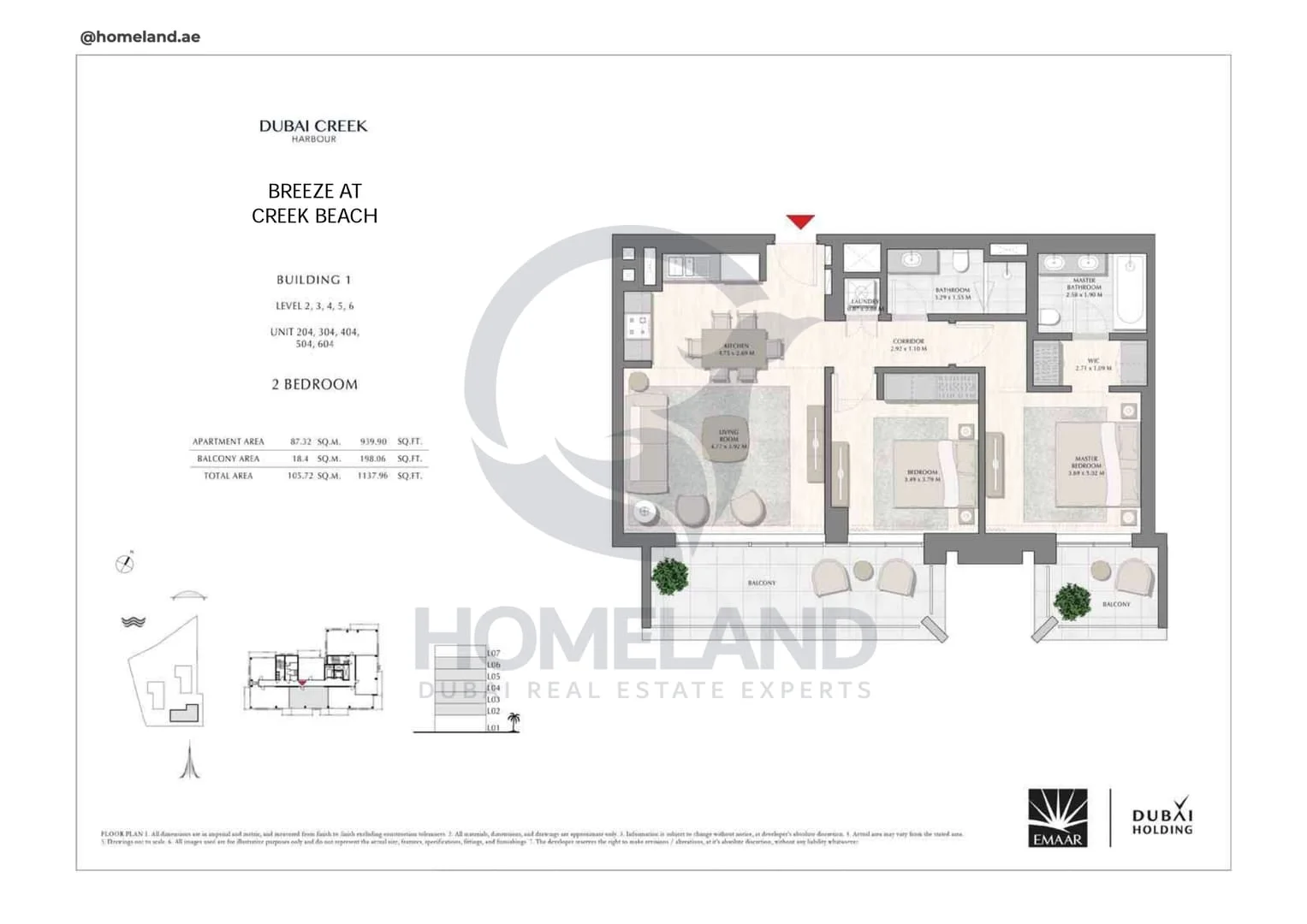 Breeze Creek Beach, Building 1, 2BR, Level 2 to 6, Unit 204-304-404-504-604, 1137 SQFT