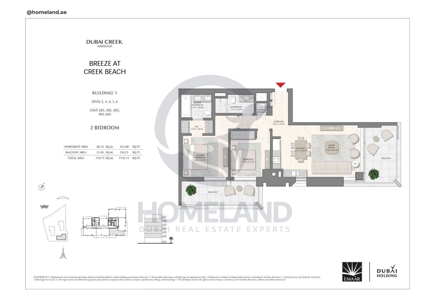 Breeze Creek Beach, Building 1, 2BR, Level 2 to 6, Unit 205-305-405-505-605, 1192 SQFT