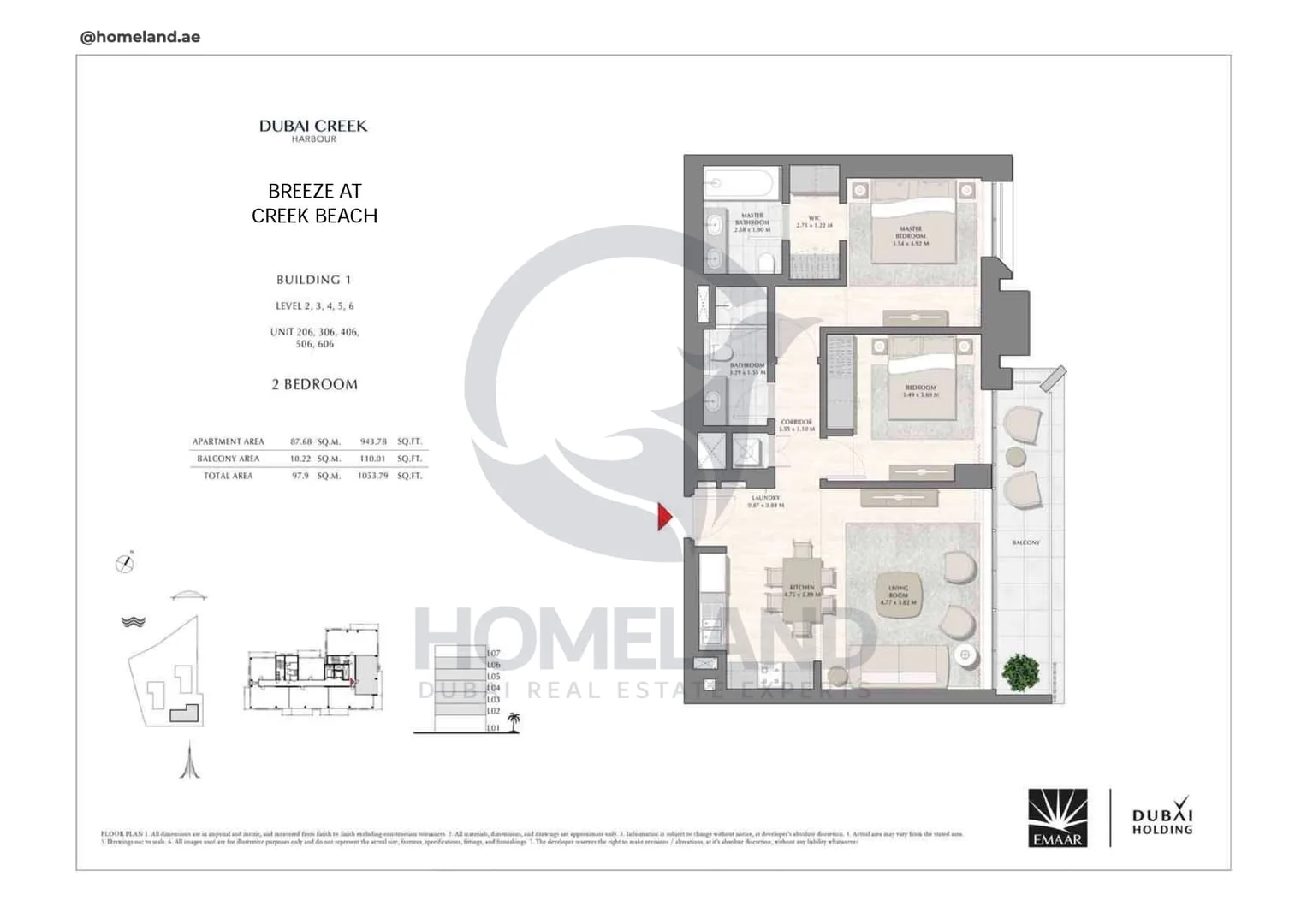 Breeze Creek Beach, Building 1, 2BR, Level 2 to 6, Unit 206-306-406-506-606, 1053 SQFT