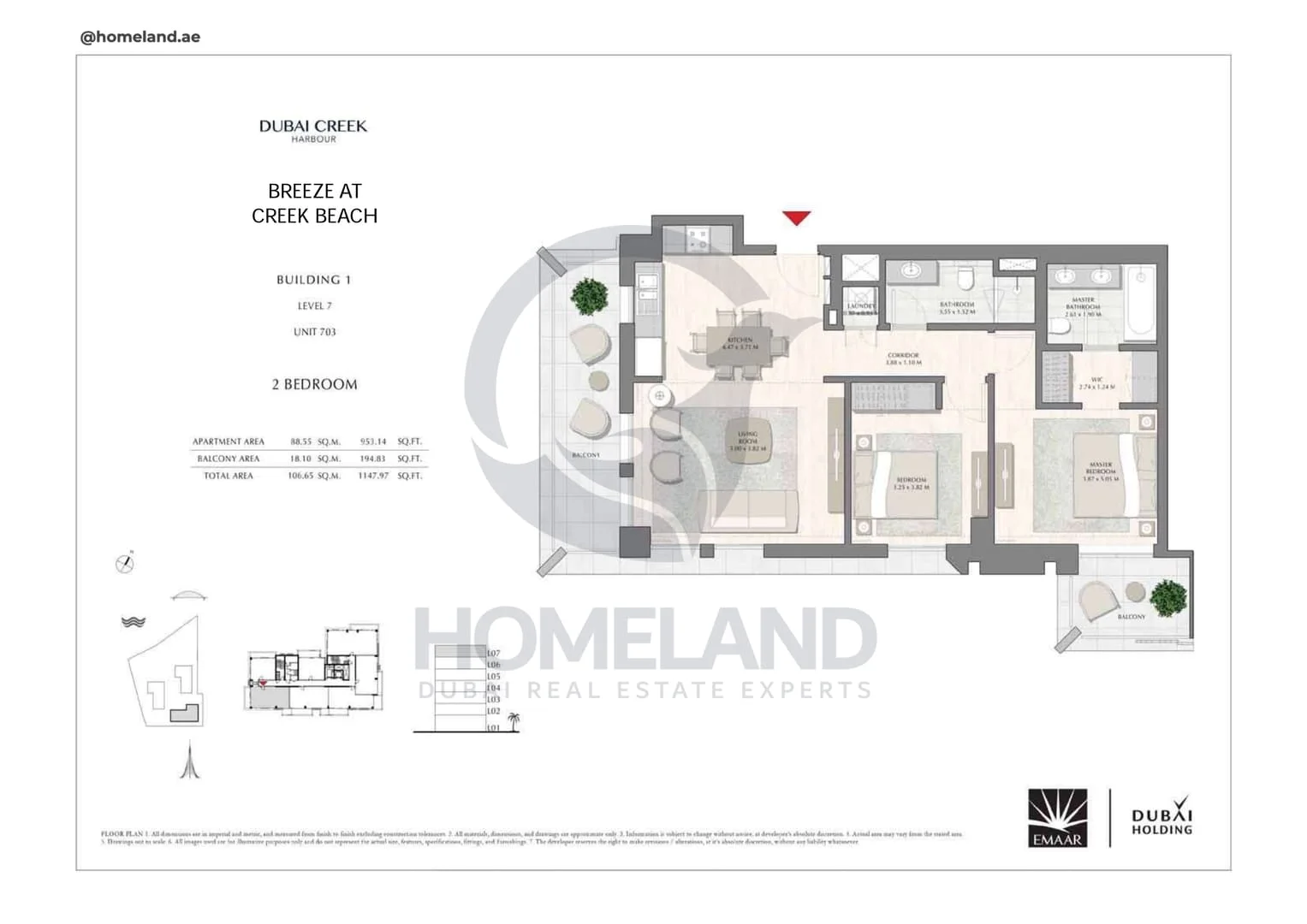Breeze Creek Beach, Building 1, 2BR, Level 7, Unit 703, 1147 SQFT