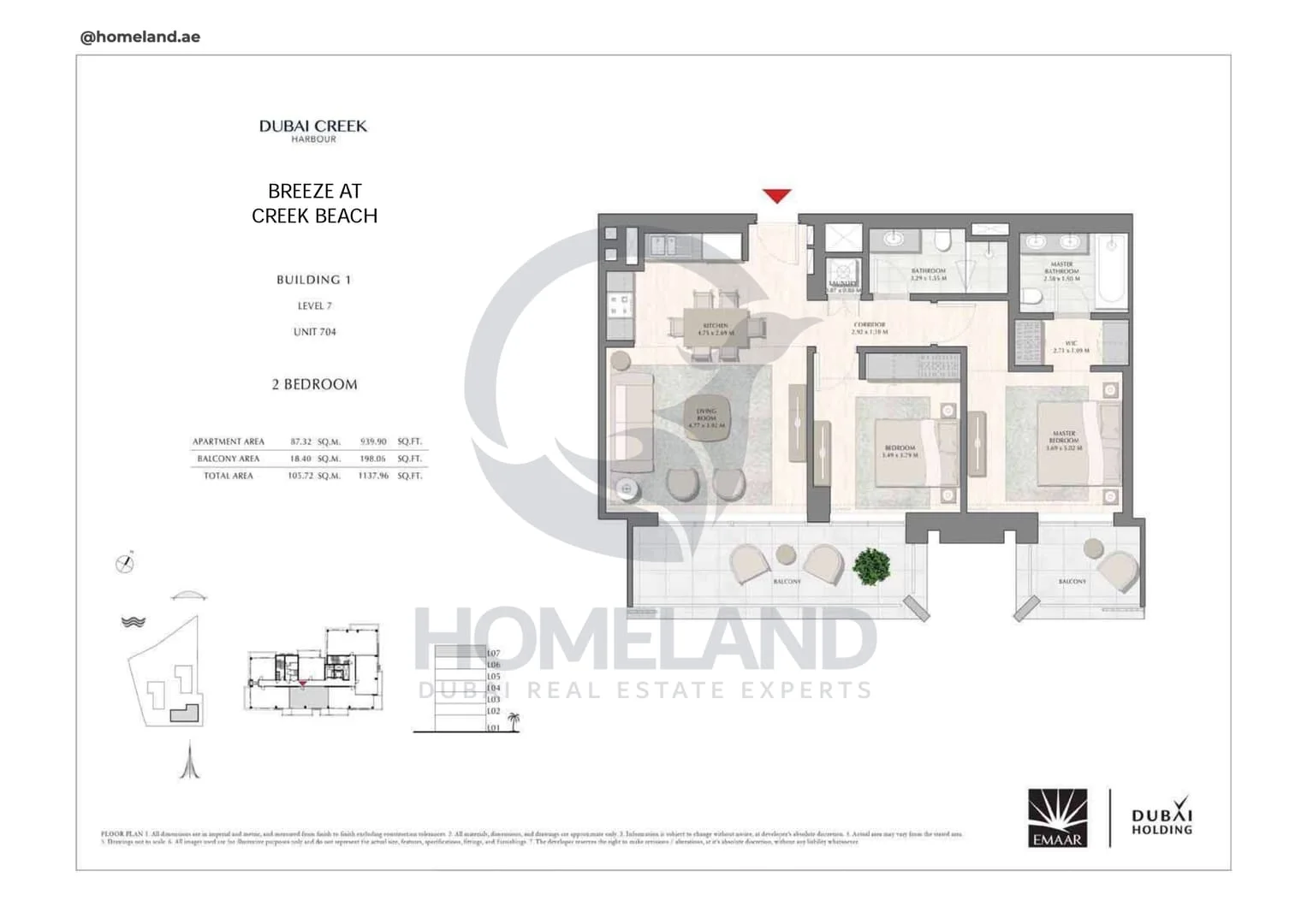 Breeze Creek Beach, Building 1, 2BR, Level 7, Unit 704, 1137 SQFT