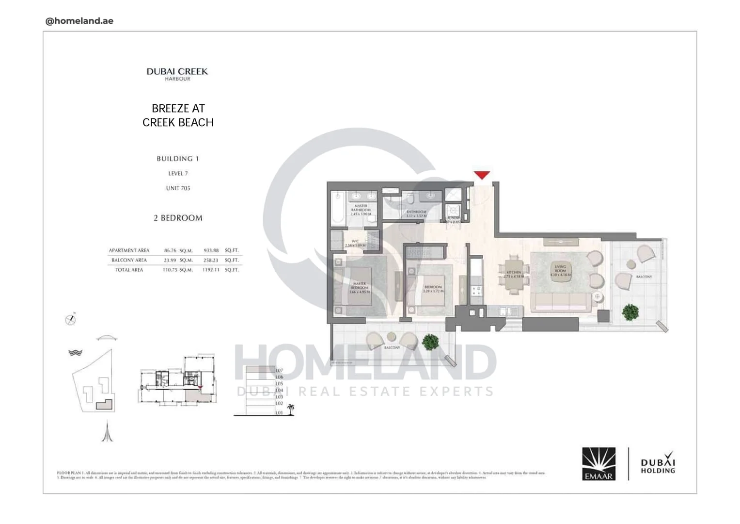 Breeze Creek Beach, Building 1, 2BR, Level 7, Unit 705, 1192 SQFT