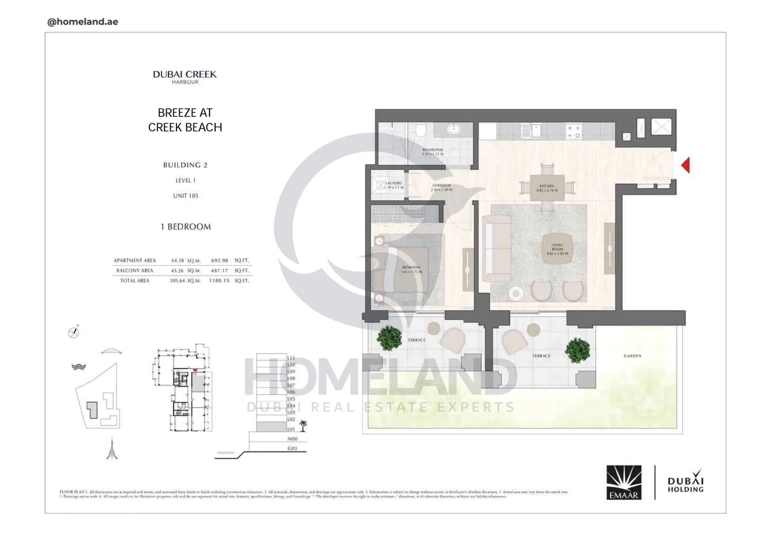 Breeze Creek Beach, Building 2, 1BR, Level 1, Unit 105, 1180 SQFT