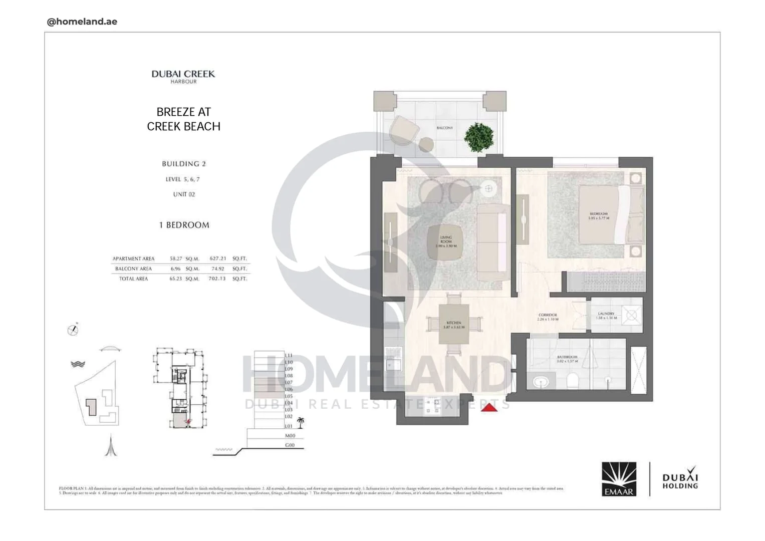 Breeze Creek Beach, Building 2, 1BR, Level 5 to 7, Unit 02, 702 SQFT